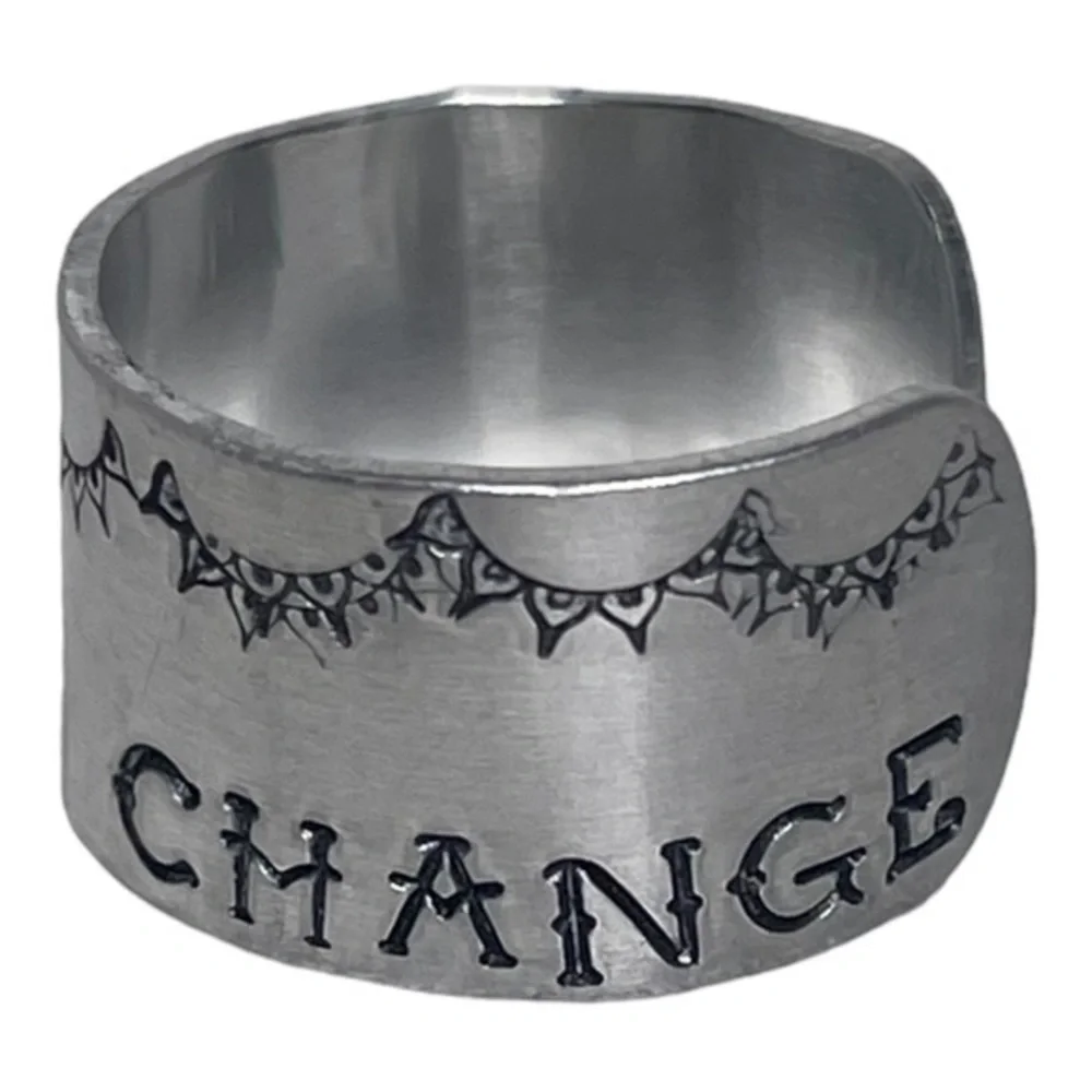 Handmade 9/10 stamped change  silver hypoallergenic adjustable wide cuff ring‎